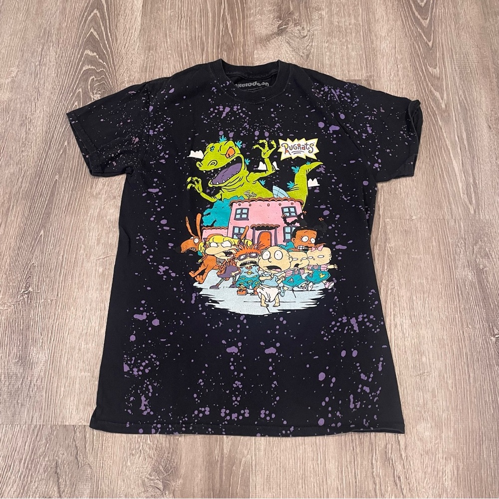 Nickelodeon Rugrats Splatter Paint Graphic T Shirt Featuring Reptar Size Small